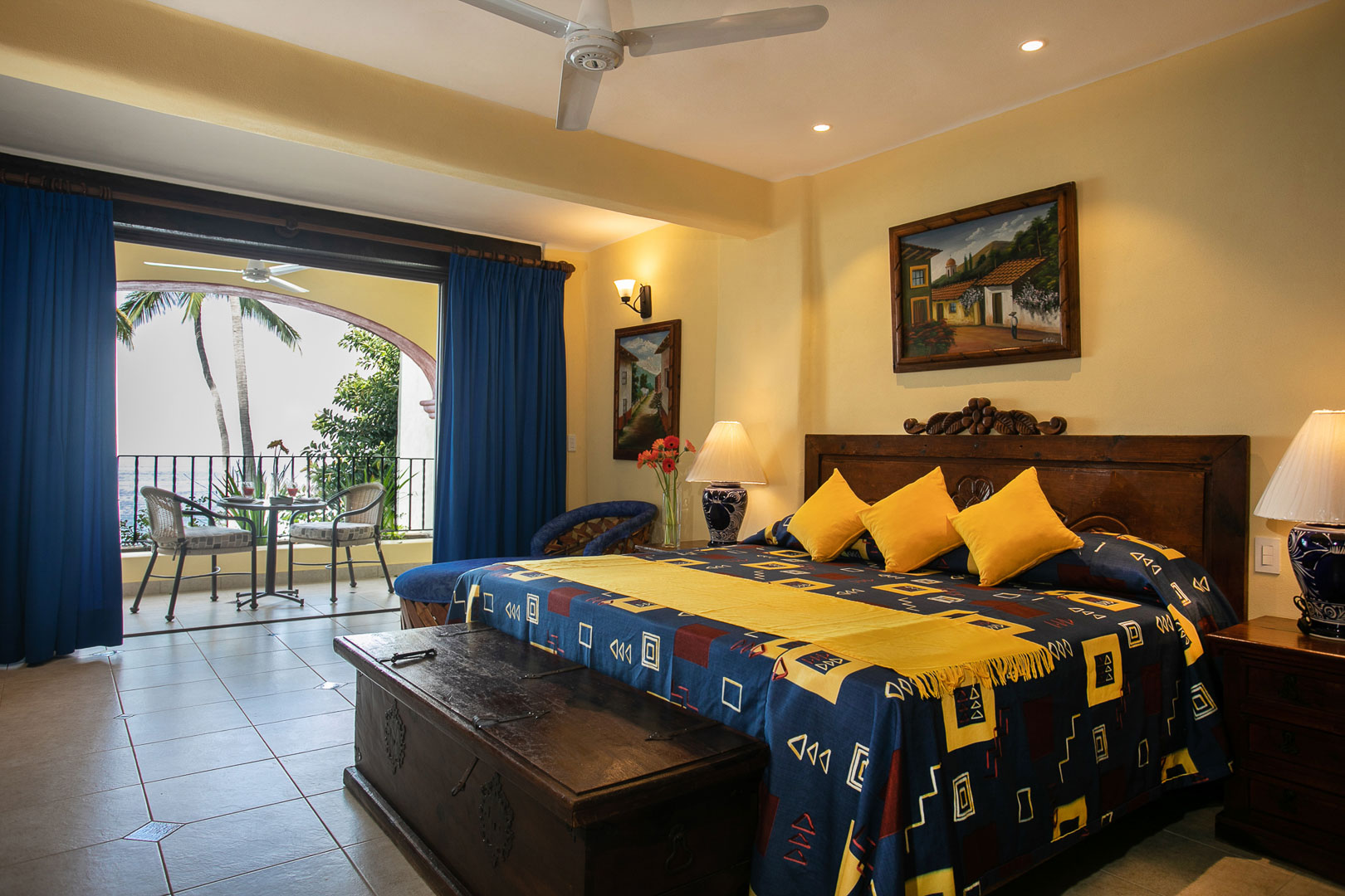 A spacious bedroom overlooking the ocean at TPI's Lindo Mar Resort in Puerto Vallarta, Mexico.